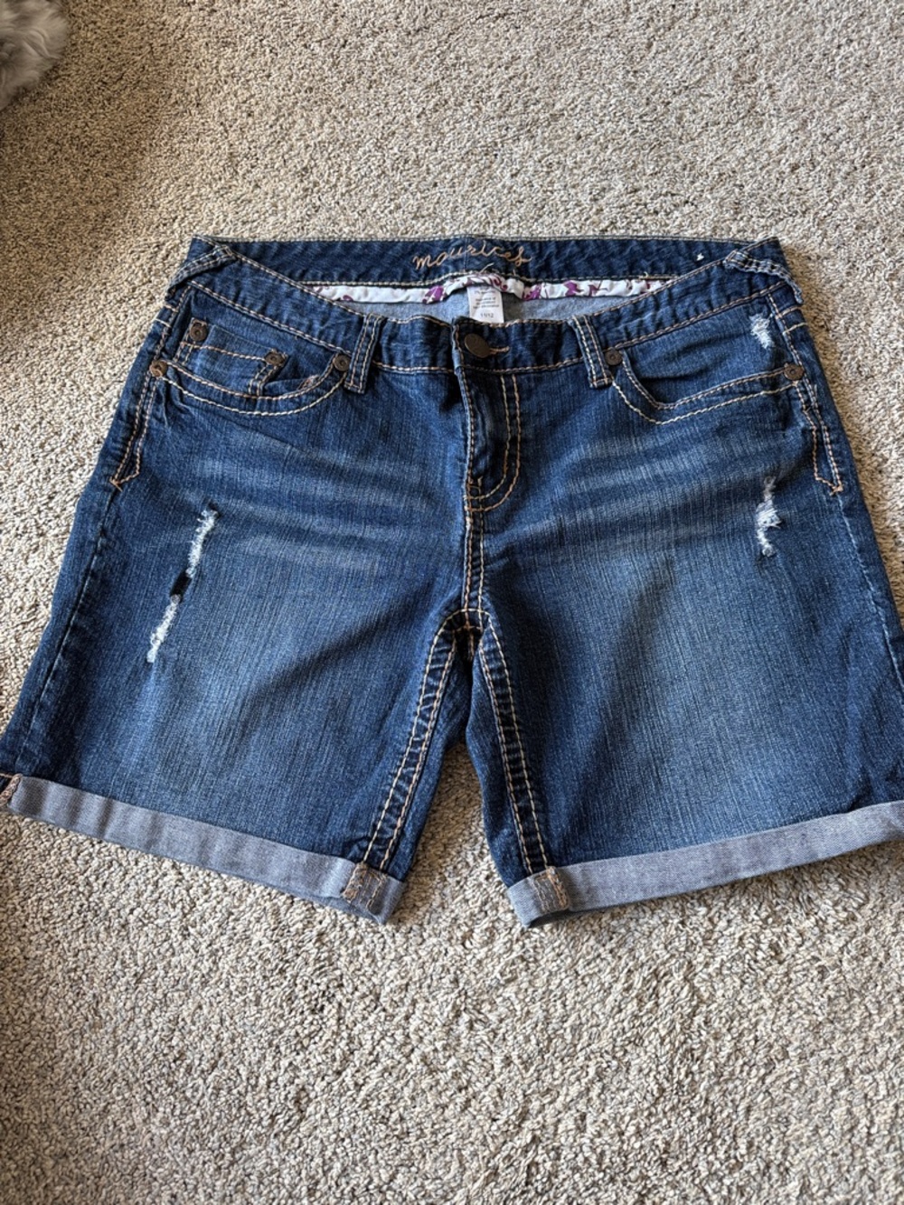 Maurices Dark Blue Denim Roll-Cuff Shorts